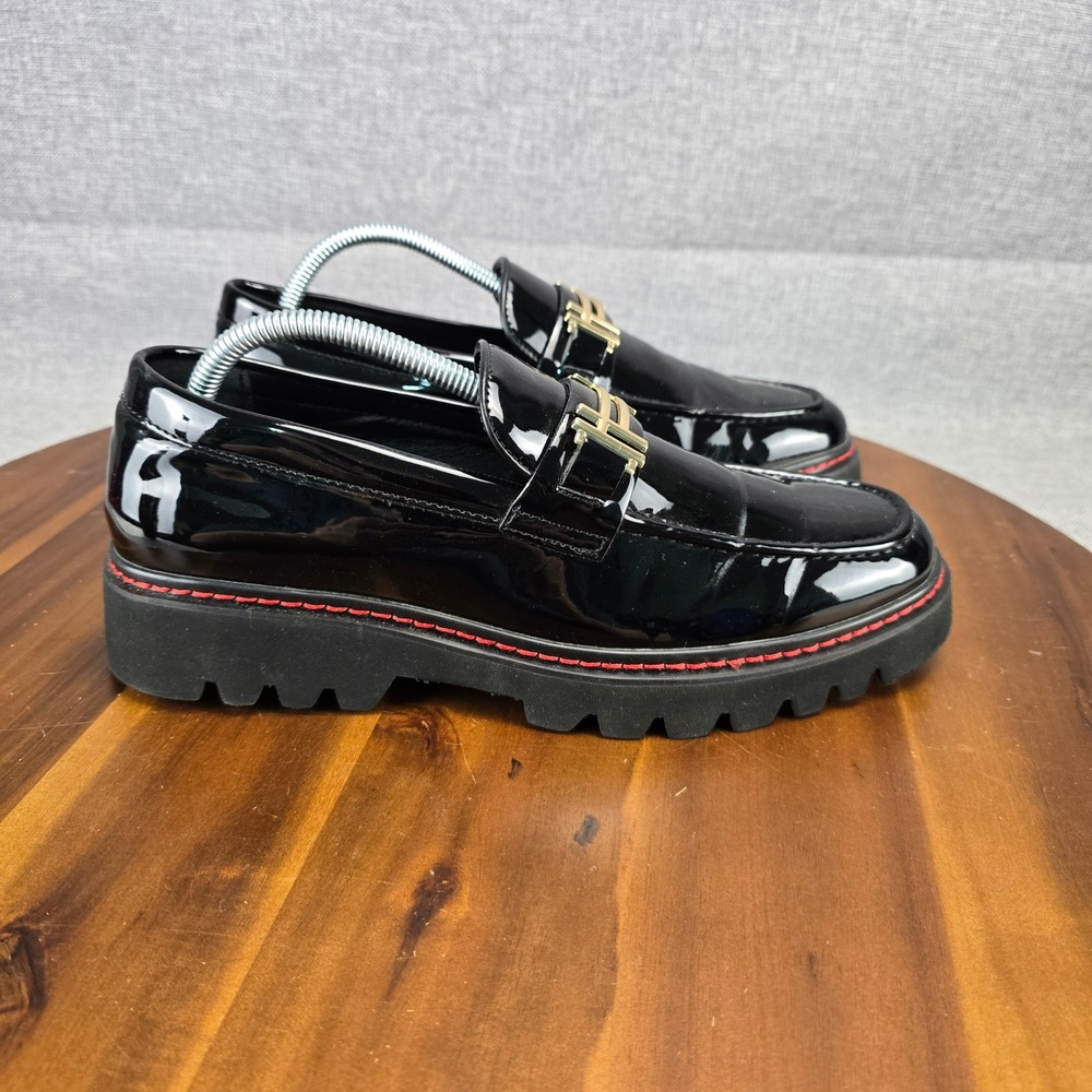 La Milano Hanno II Black Patent Lug Sole Loafers Red Stitching A125210-2K 8.5‎